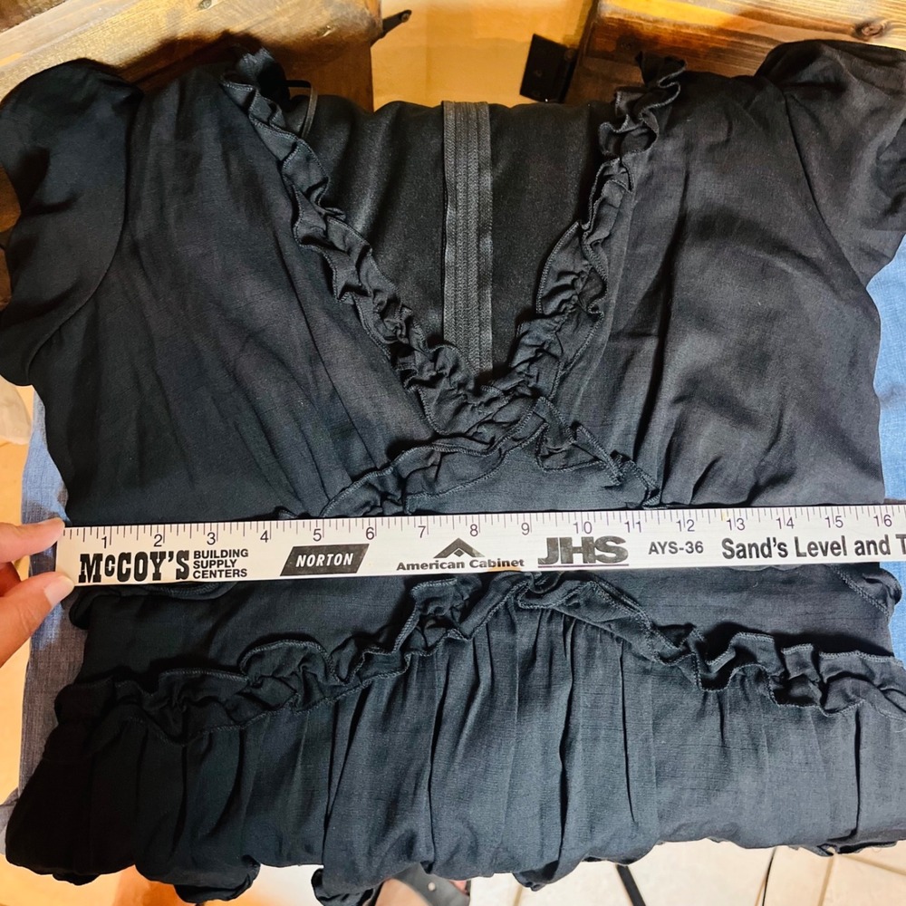 Trixxi Francesca's Black Ruffle Mini Dress V-Neck Puff‎ Sleeve L NEW Rodeo - Picture 4 of 15